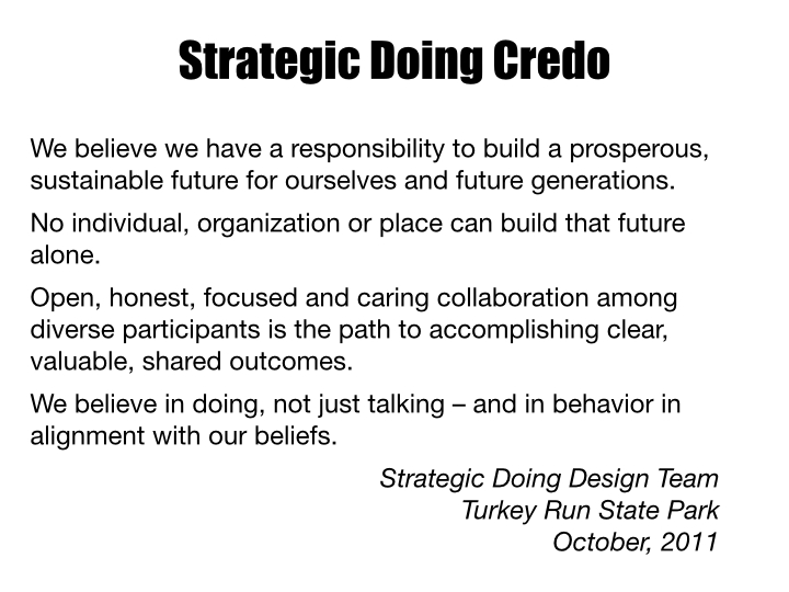 2011: Strategic Doing Credo Drafted
